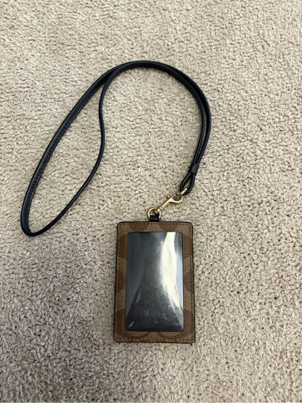 Coach Brown Signature Cardholder Lanyard with Black Strap